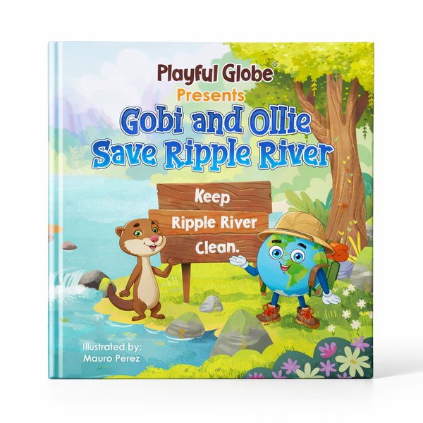 Children's book titled 'Gobi and Ollie Save Ripple River' by Playful Globe on a white background